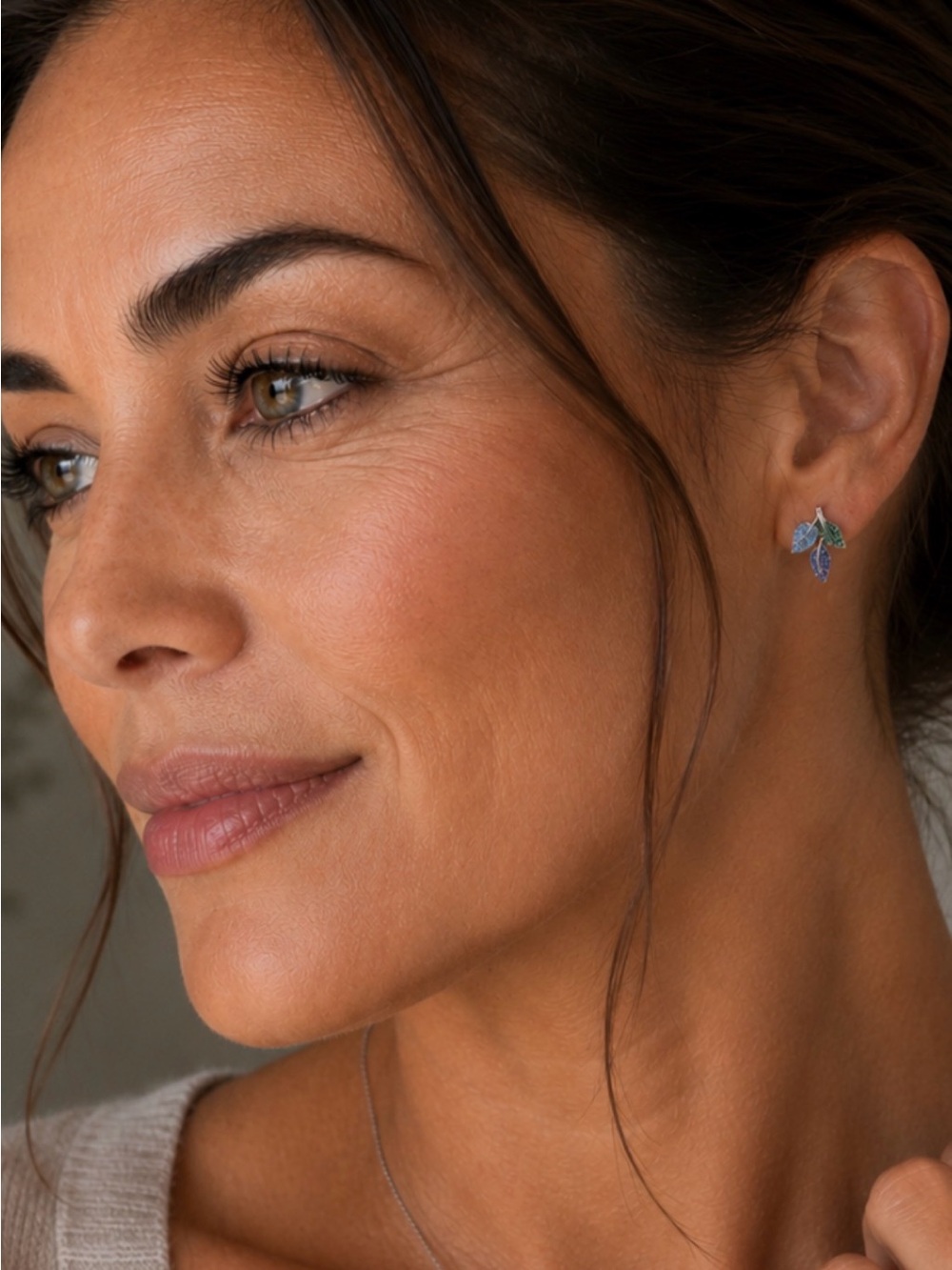 Sterling Silver Multi Color CZ Leaf Studs.